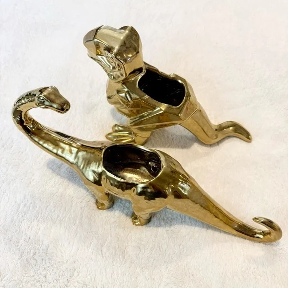 Shiny Gold Dinosaur Figurine Planter Set - Picture 2 of 8